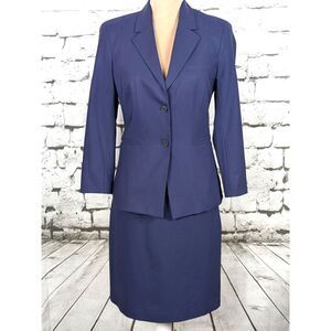 MM LAFLEUR Wool Skirt Suit Navy Blue Stretch Classic Career Professional Size 8